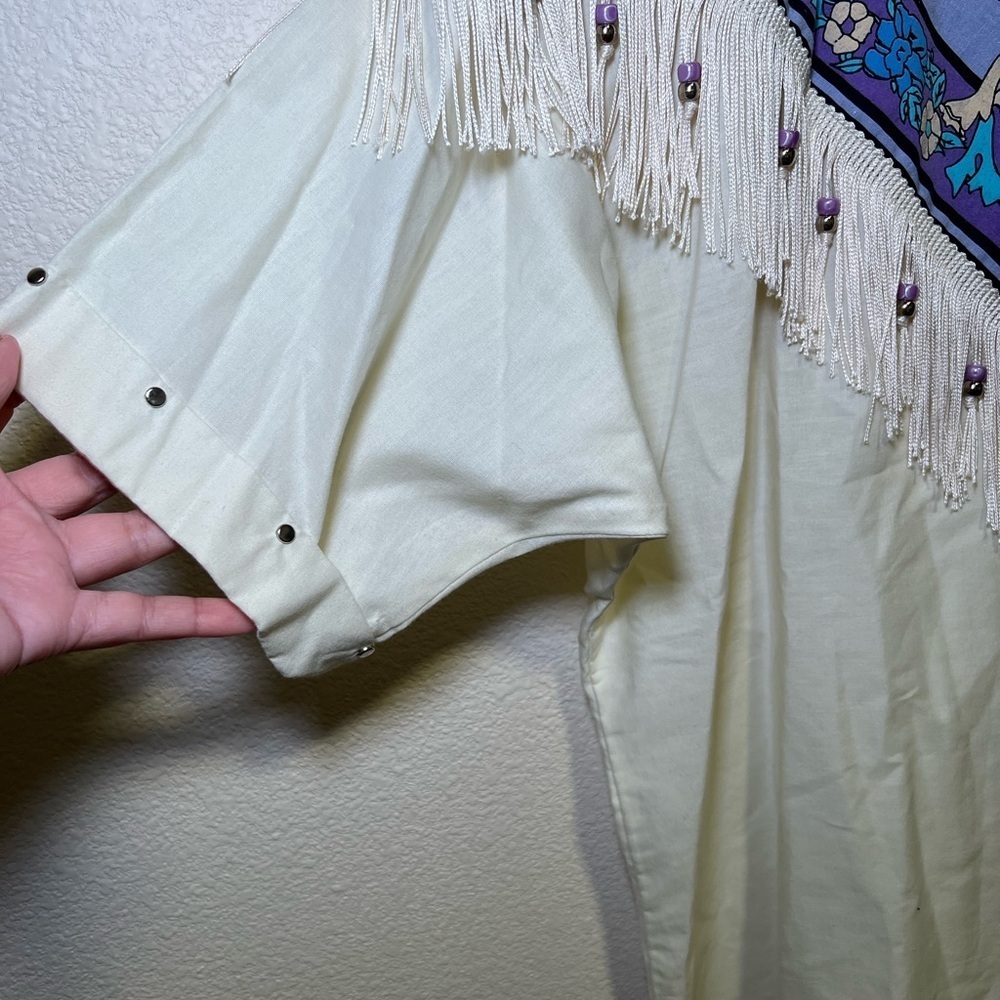 Vintage Cream Fringe Floral Women's Top - Picture 4 of 5